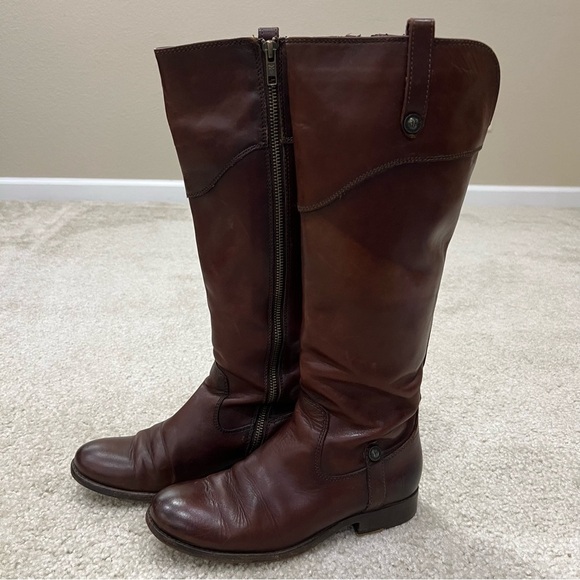 Frye Melissa Tab Red Brown Leather Tall Riding Boot Side Zip Women Size 6 B, - Picture 7 of 16